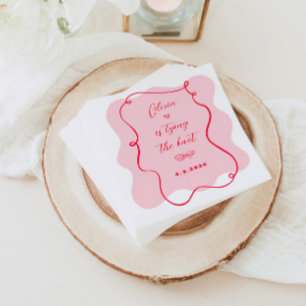 Sie bindet den Knoten Retro rosa und roten Rahmen Serviette