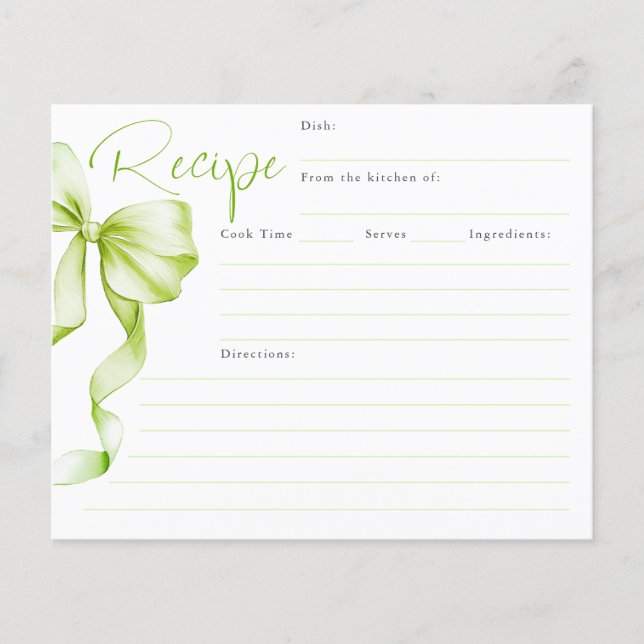 Sie bindet die Knochen-Green-Bow-Bridal-Rezept-Kar (Vorderseite)