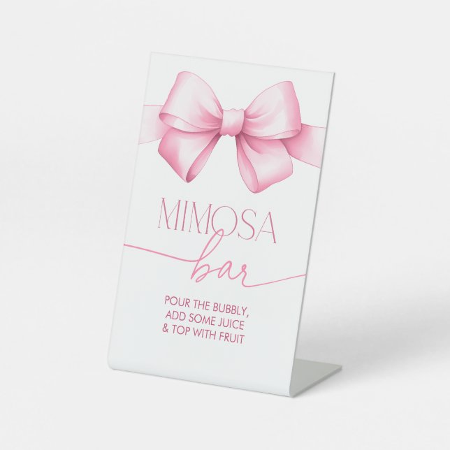 Sie bindet die Knot Pink Ribbon Bridal Mimosa Bar Sockelschild (Vorderseite)