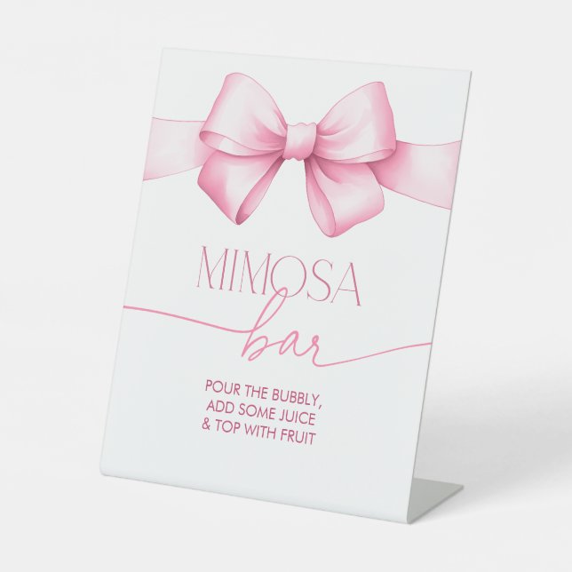 Sie bindet die Knot Pink Ribbon Bridal Mimosa Bar Sockelschild (Vorderseite)