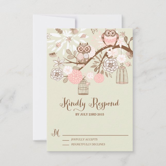 Sie brauchen Liebe Pink Owls RSVP Card (Vorderseite)