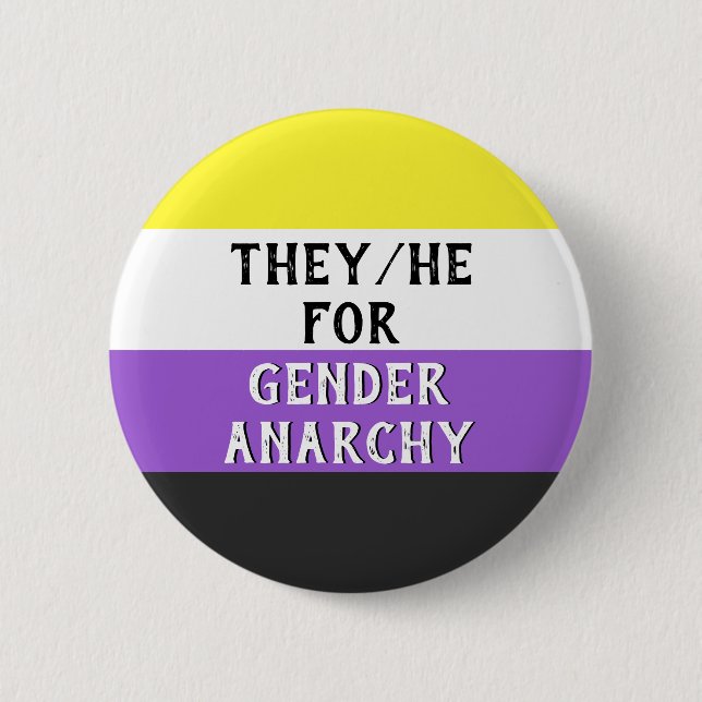Sie/Er für Gender Mayhem Button (auf Enby-Flag) (Vorderseite)