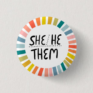 SIE/ER/SIE Pronouns Rainbow Handlettered Pride Button