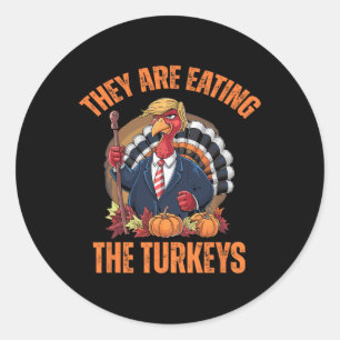 Sie essen den komischen Trump-Erntedank der Türkei Runder Aufkleber