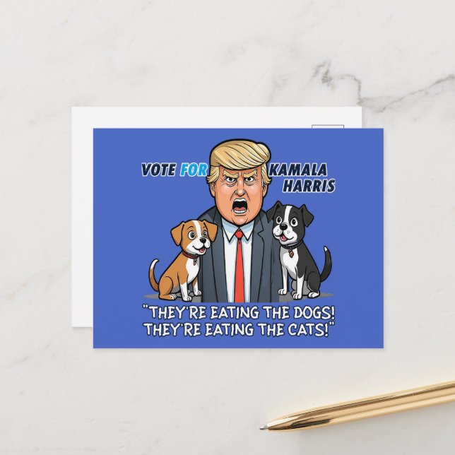 Sie essen die Hunde Funny Trump Kamala Postkarte (Vorderseite/Rückseite Beispiel)