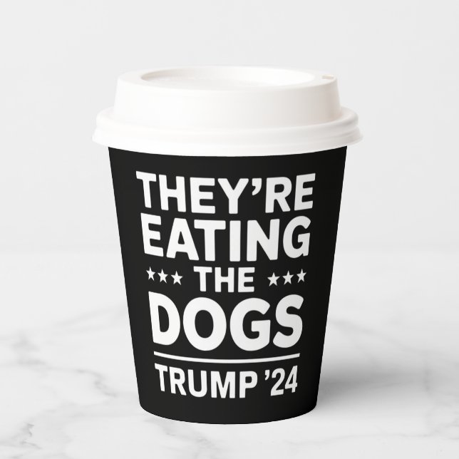 Sie essen die Hunde lustige Debatte Trump Zitat Pappbecher (Vorderseite)
