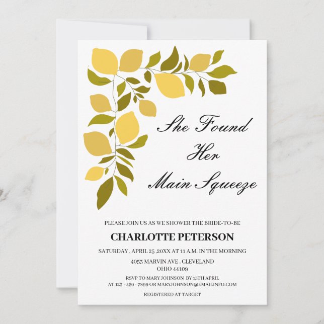 Sie fand ihr Haupt Squeeze Lemon Brautparty Einladung (Vorderseite)