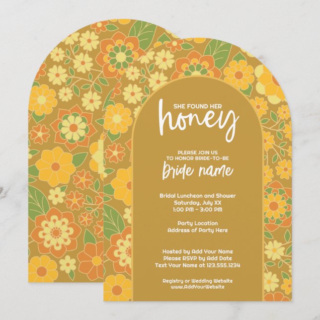 Sie fand ihr Honig - Retro-Blume-Brautparty Einladung (Vorne/Hinten)
