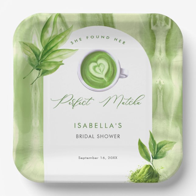 Sie fand ihr perfektes Matcha Elegante Bridal Show Pappteller (Vorderseite)
