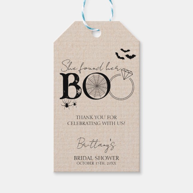 Sie fand ihr rustikales Halloween-Brautparty Geschenkanhänger (Vorderseite)