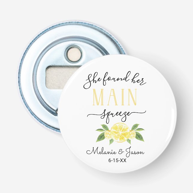 Sie fand ihre Hauptpresse Lemon Wedding Pillow Co Flaschenöffner (Vorderseite)
