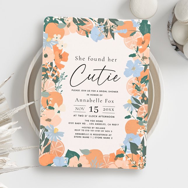 Sie fand ihre Süsse Orange Floral Brautparty Einladung (Von Creator hochgeladen)