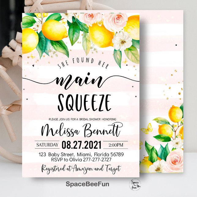 Sie fand ihre wichtigsten Squeeze-Brautparty-Einla Einladung (main squeeze bridal,bridal shower,bridal shower brunch,bridal invitation,lemonade bridal,she found h)
