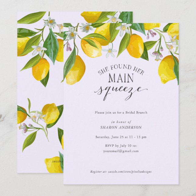 Sie fand ihren Hauptpresse, Lemon Baby Shower Inv Einladung (Vorne/Hinten)