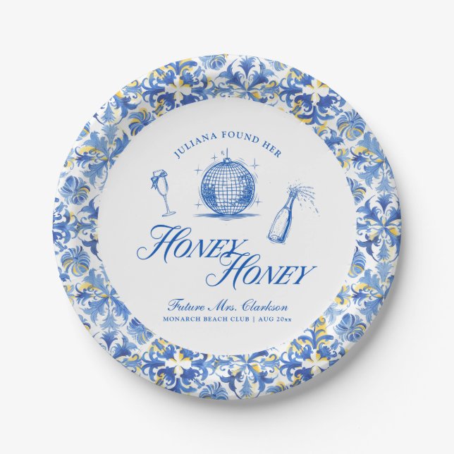Sie fand ihren Honey Honey Blue Greece Bachelorett Pappteller (Vorderseite)