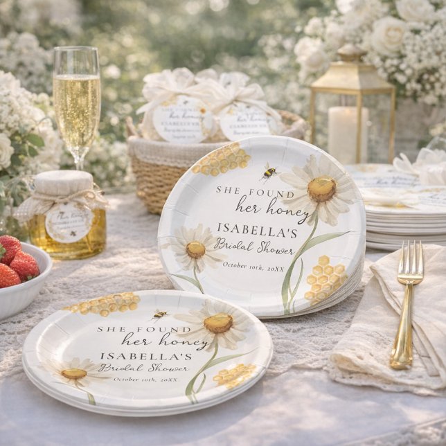 Sie fand ihren Honig Personalisierte Biene Brautdu Pappteller (Von Creator hochgeladen)