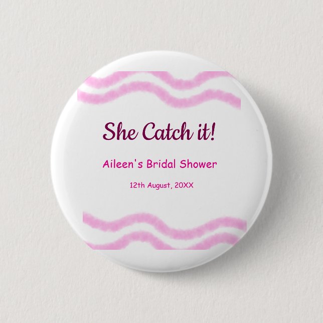 Sie fängt es rosa Spiralfarbenlinien bridal Button (Vorderseite)