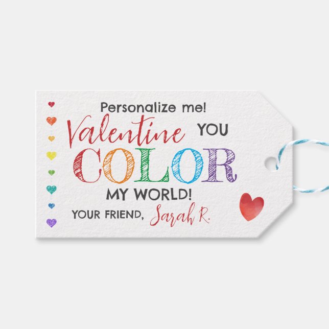 Sie färben meinen Valentinstift im Klassenzimmer Geschenkanhänger (Vorderseite (Horizontal))