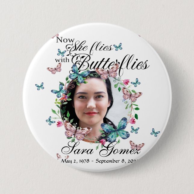 Sie fliegt mit Schmetterlingsknopf Button (Vorderseite)
