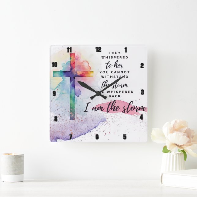 Sie flüsterte zurück. Ich bin der Sturm. Quadratische Wanduhr (Zuhause)