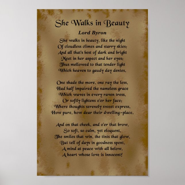Sie geht in Beauty, Lord Byron Poster (Vorne)