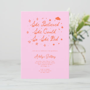 Sie glaubte an typografisches Orange Pink Grad Par Einladung