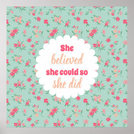 Sie glaubte, dass sie Aquamarine Blume mit rosa Sc Poster