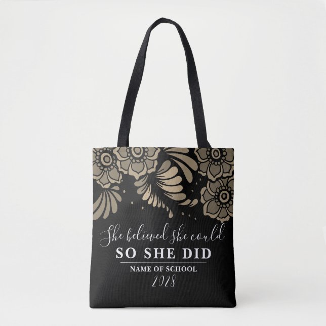 Sie glaubte, dass sie schwarze Gold-Blume floral Tasche (Vorderseite)