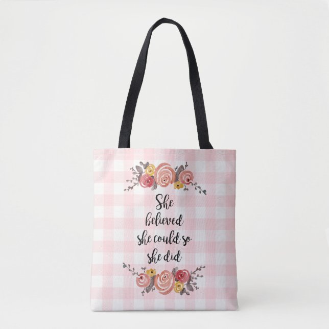 Sie glaubte, sie könne Gingham Blume malen Tasche (Vorderseite)