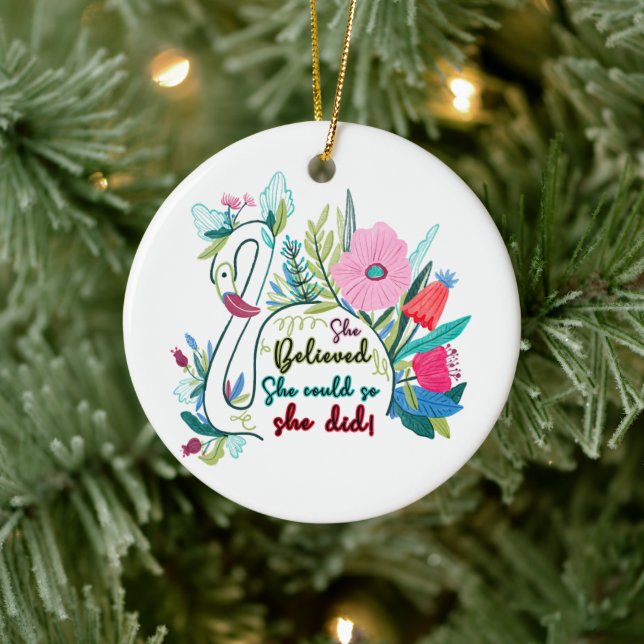 Sie glaubte, sie könnte also mit Blume schwänzen Keramik Ornament (Baum)