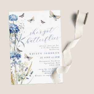 Sie Got Butterflies Blue Hydrangea Brautparty Einladung