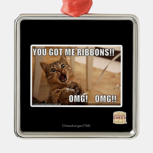Sie got mich Bänder!! Silbernes Ornament (Vorne)