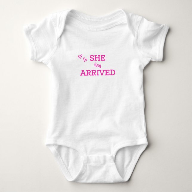 SIE HAT EINZELHEITEN ANGEKOMMEN BABY STRAMPLER (Vorderseite)