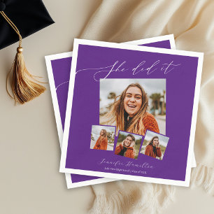 Sie hat es Minimalist Photo Grad Party Serviette