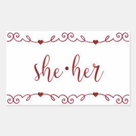 Sie hat Extravagante rote Doodles Rechteckiger Aufkleber