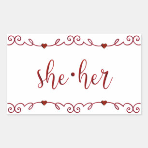 Sie hat Extravagante rote Doodles Rechteckiger Aufkleber