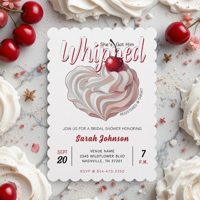 Sie hat ihm das Brautparty Cream Cherry Got Einladung (She's Got Him Whipped Cream Cherry Bridal Shower Invitation
)