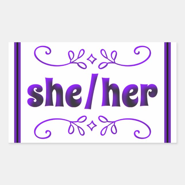 Sie hat ihre Pronos mit Lila Doodles Rechteckiger Aufkleber (Vorderseite)