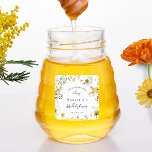 Sie hat ihren Honig gefunden Gelbe Blumen Hochzeit Quadratischer Aufkleber
