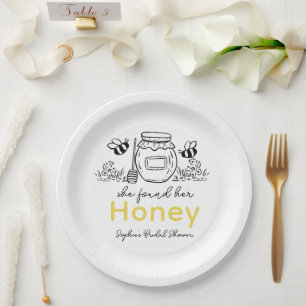 Sie hat ihren Honig Handgezeichnete Weiße Hochzeit Pappteller