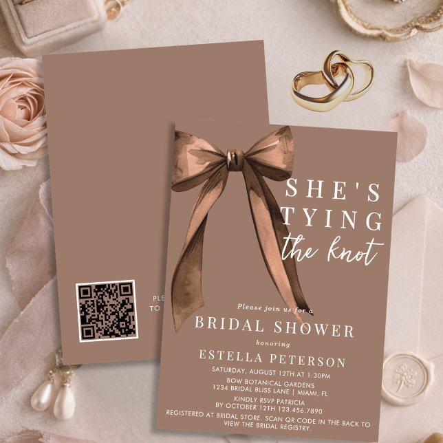Sie heiratet Brauner QR-Code-Junggesellinnenabschi Einladung (Von Creator hochgeladen)