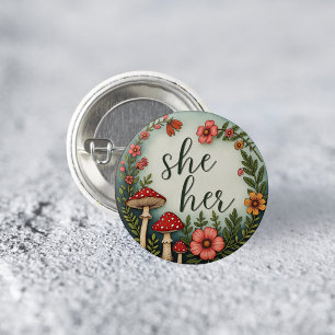 Sie/Ihr Cottagecore Pronomen LGBTQ Pin Button