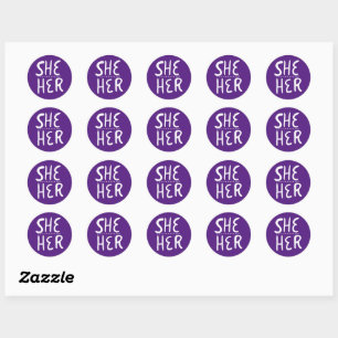 SIE / IHR Pronouns Lila Handschrift Set von Runder Aufkleber