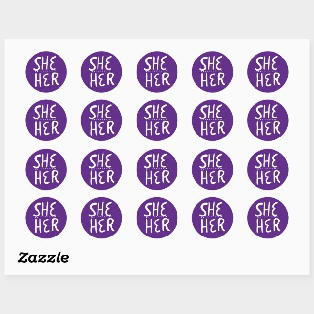 SIE / IHR Pronouns Lila Handschrift Set von Runder Aufkleber (Blatt)