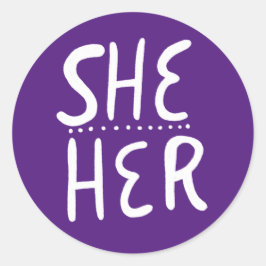 SIE / IHR Pronouns Lila Handschrift Set von Runder Aufkleber