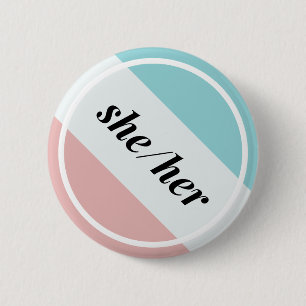 Sie/ihr rosa u. blauer runder Knopf Button