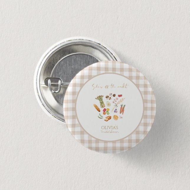 Sie ist ab vom Markt Floral-Bridal-Shower Button (Vorne & Hinten)