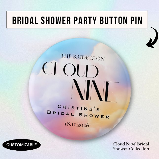 Sie ist auf Cloud 9 farbiges Pastel-Brautparty Button (Von Creator hochgeladen)