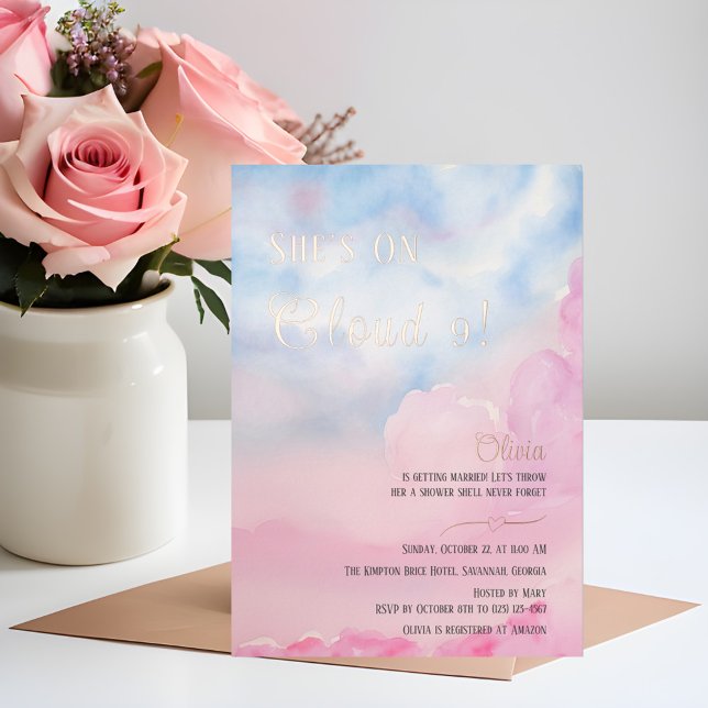 Sie ist auf Cloud 9 Pink Bridal Dusche Einladung (Von Creator hochgeladen)