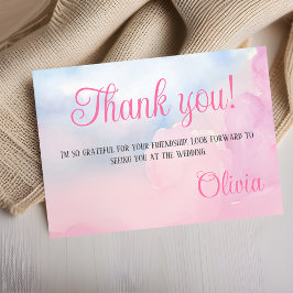 Sie ist auf Cloud 9 Pink Watercolor Brautparty Dankeskarte